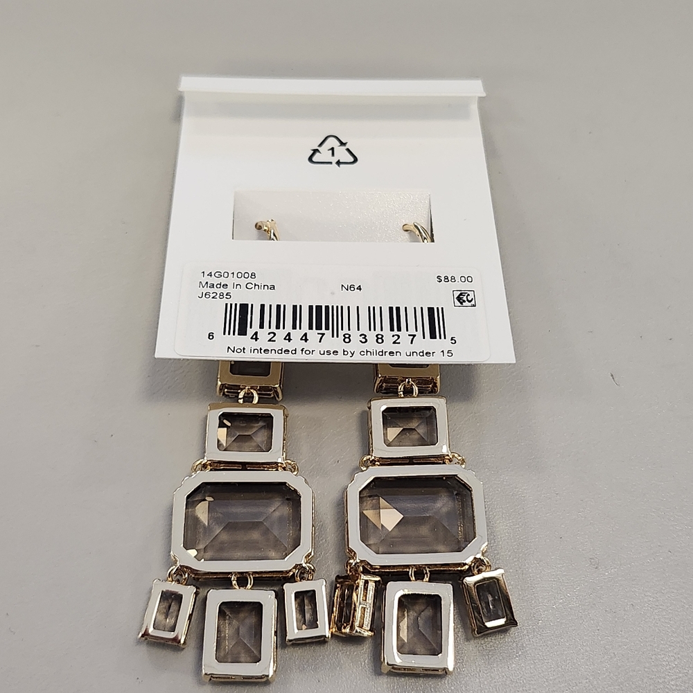 NWT Ralph Lauren Gold/Brown Geometric Stone Cluster Chandelier Drop Earrings - Picture 3 of 3